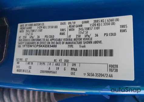 2019 Ford F-150 Xl from USA, damaged, VIN 1FTEW1CP5KKE83480